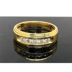 Wedding Band Cubic Zirconia Gold Tone Sterling Silver Engagement Ring Size 9